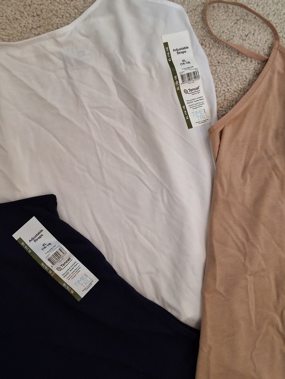 Time and Tru , XL, NWT, Spaghetti Strap Cami Trio - White, Navy Blue & Beige - Picture 5 of 5